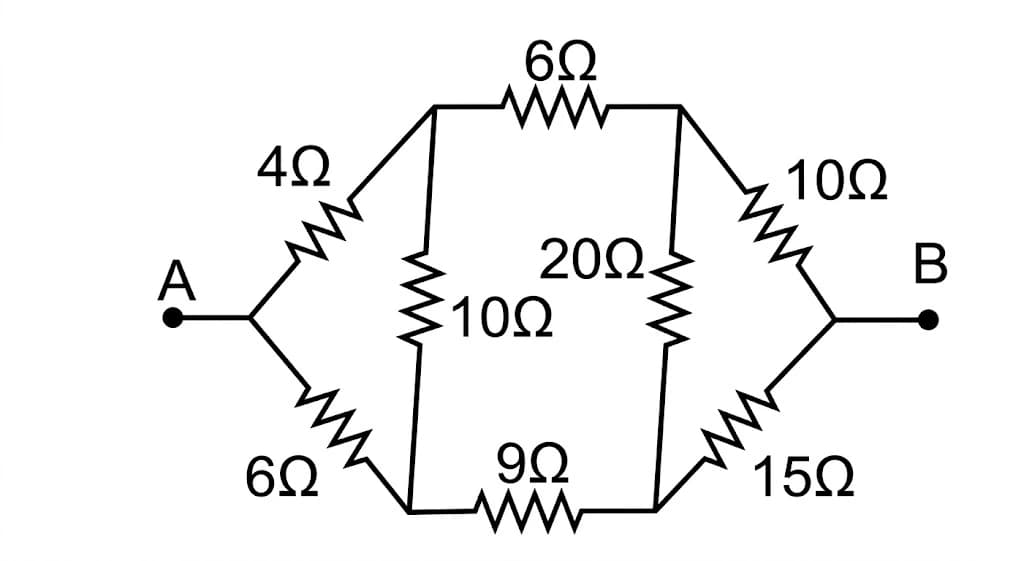 Bridge resistor network for determining the equivalent resistance between terminals A and B.