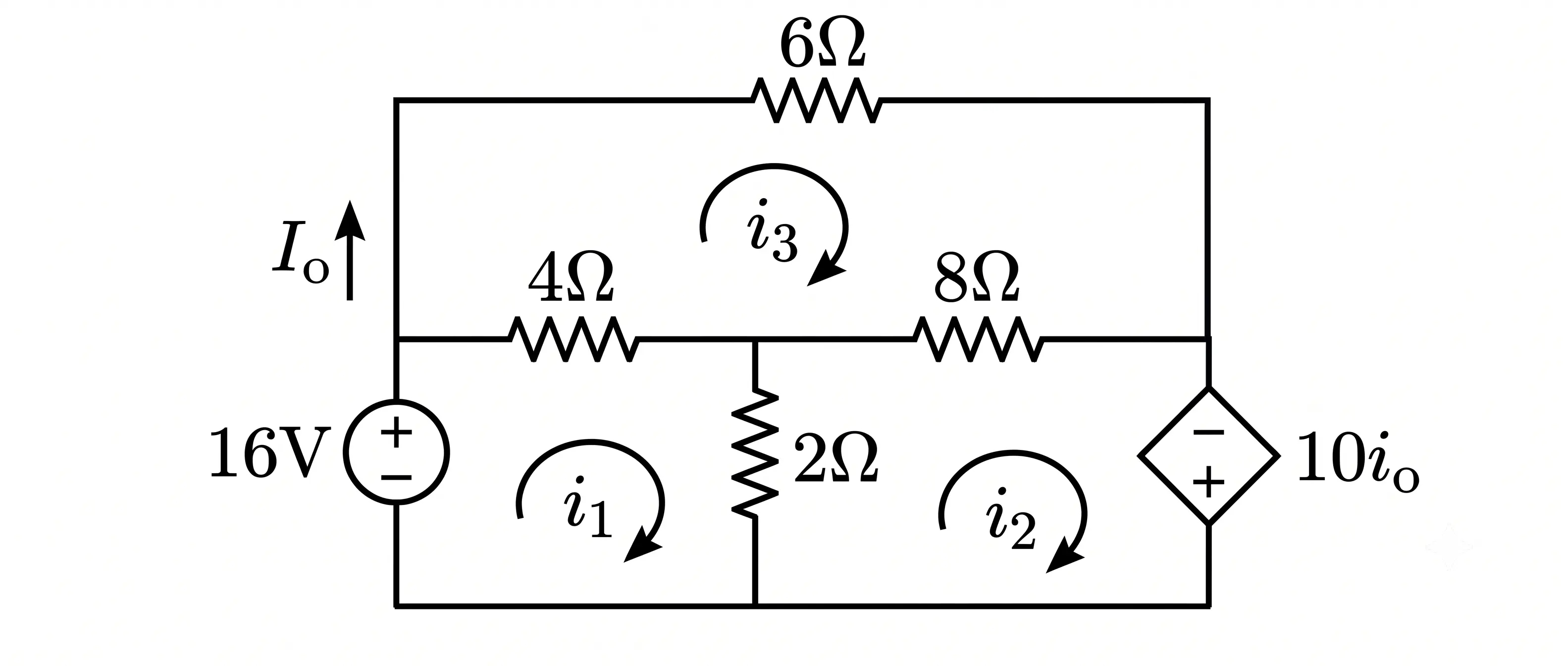 Electrical circuit for determining current Io using mesh analysis.