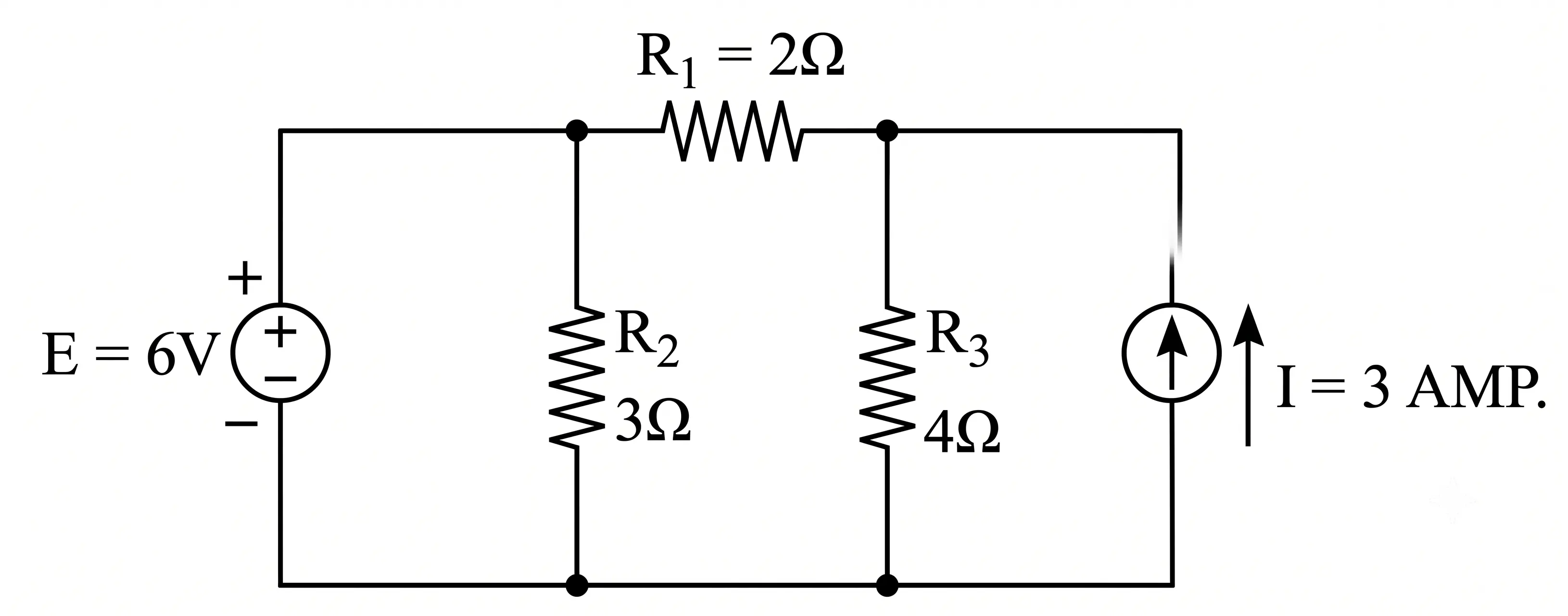 Electrical circuit for finding the current through resistor R1 using Thevenin's theorem.