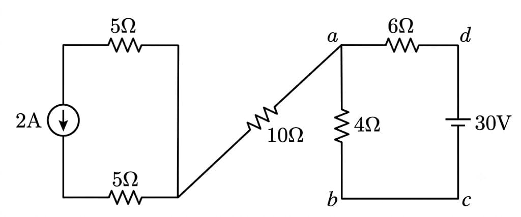 Electrical circuit for finding voltage Vab.