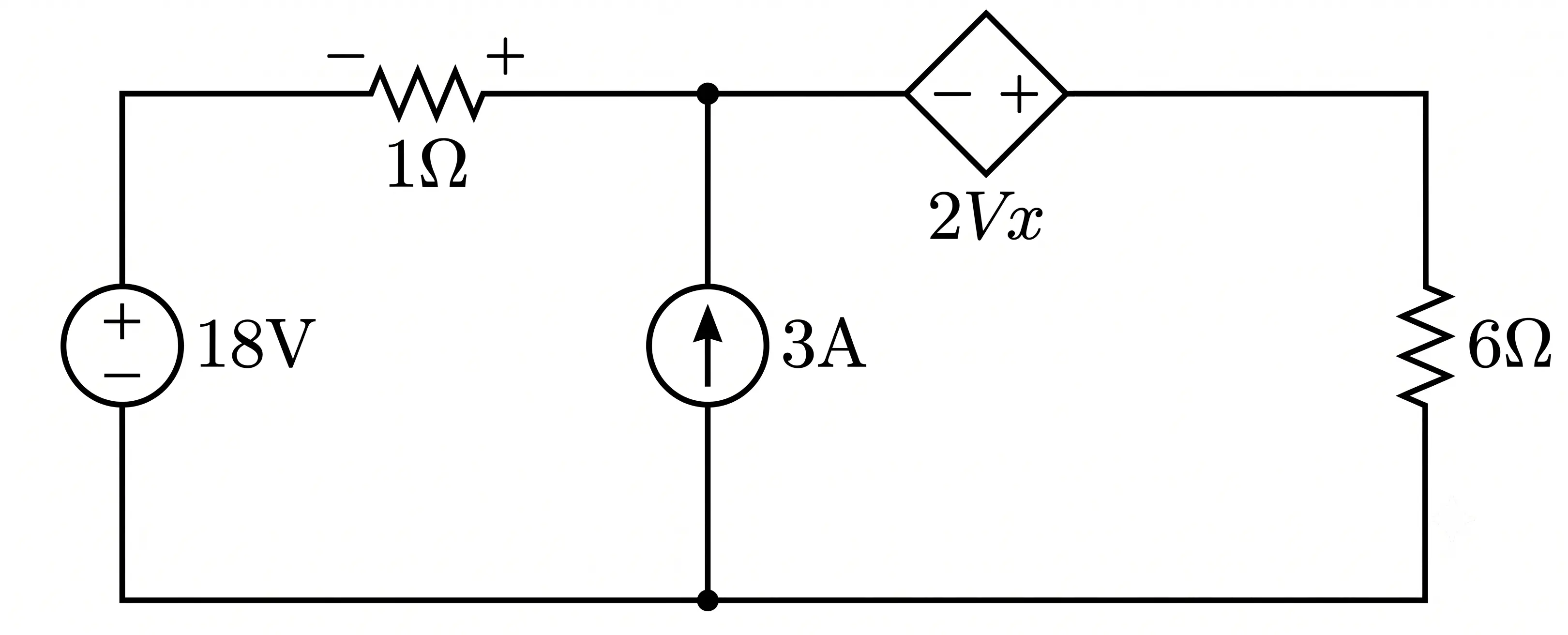 Electrical circuit for Thevenin theorem problem with dependent voltage source.